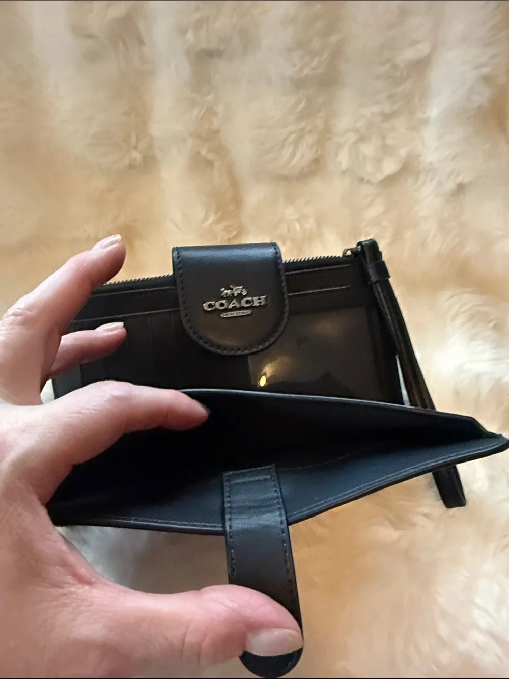 Coach Black Signature Wristlet Wallet with Leather Trim coach Phone tech wallet